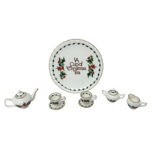 Miniature Christmas Tea‎ Set Bone China Collectible - Vintage 1995